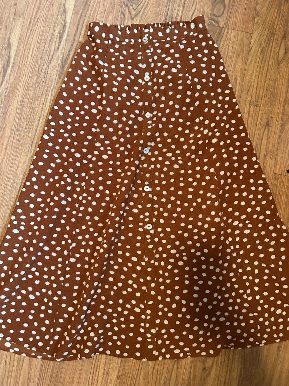 Sara Michelle Brown Polka Dot Button-Front Midi Skirt